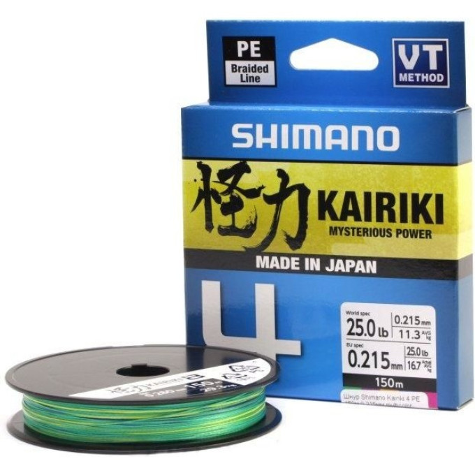 Леска плетёная SHIMANO KAIRIKI 4 PE 150 м разноцветная 0.28 мм 26 кг