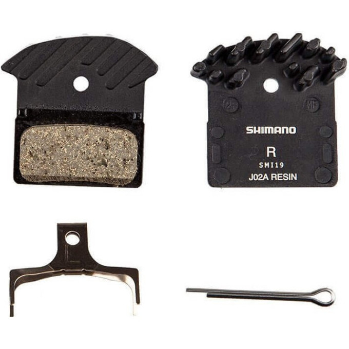 Тормозные колодки, для дисковых тормозов SHIMANO J02A, пласт, с радиатором, пара, с пружин, с шплинтом