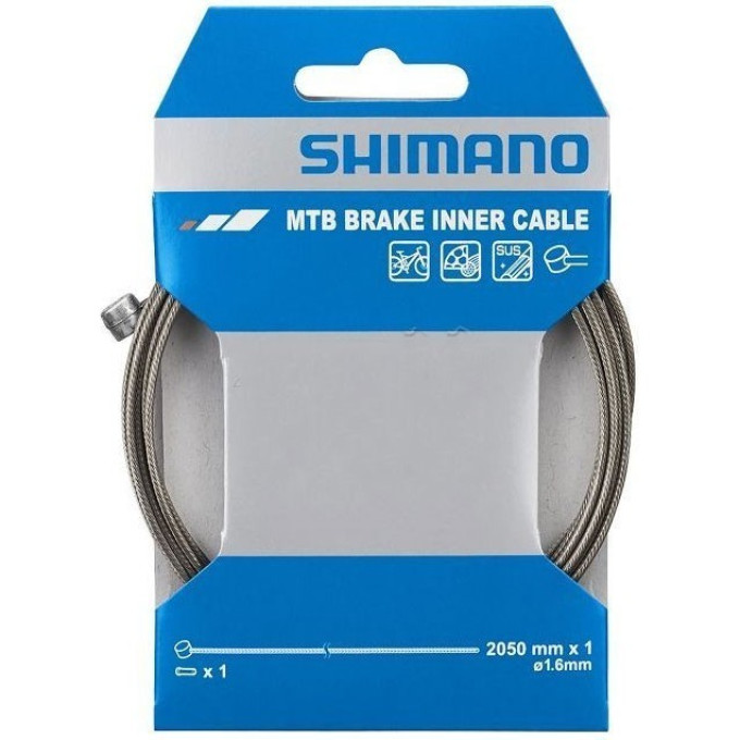 Трос тормоза SHIMANO нержавеющая сталь, для MTB, 1.6x2050мм, с концевиком троса