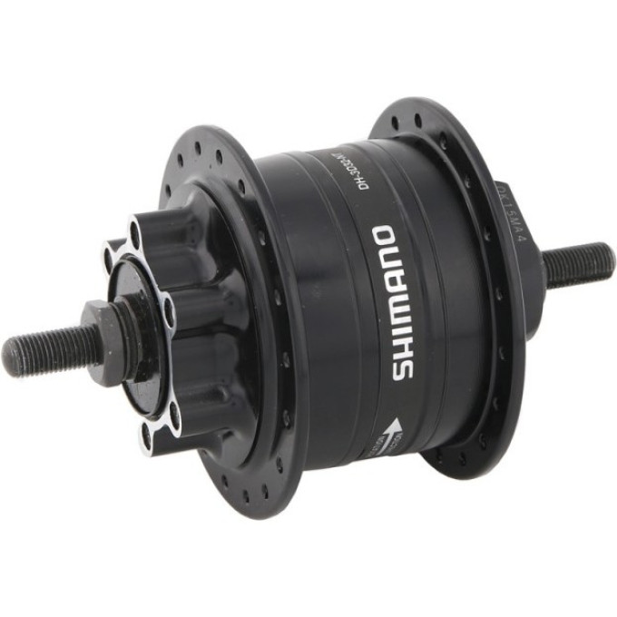 Втулка динамо SHIMANO 3D32, 36 отверстий, 6V-3W, под гайки, диск под 6 болтов с SM-DH10, черный